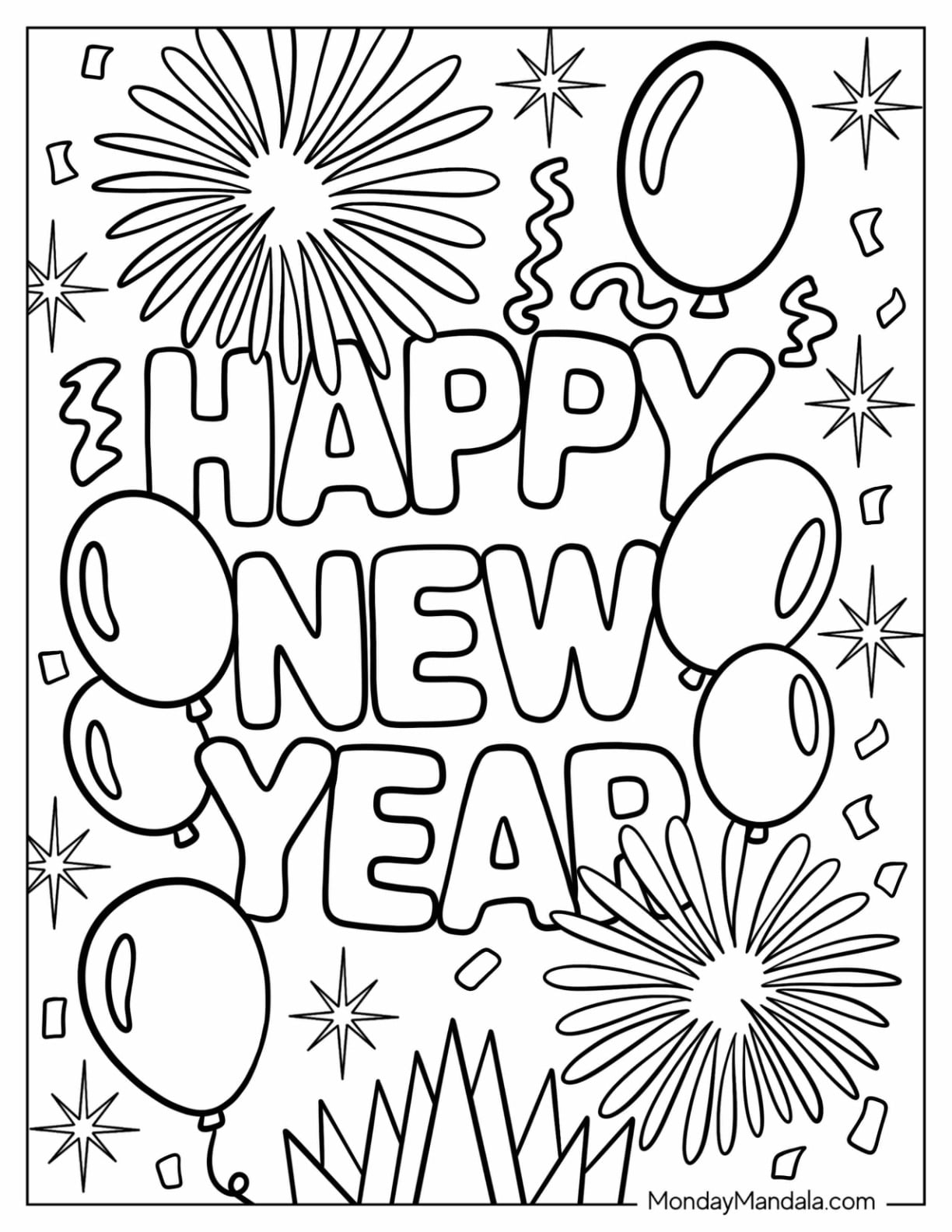 32 new year coloring pages (free pdf printables)